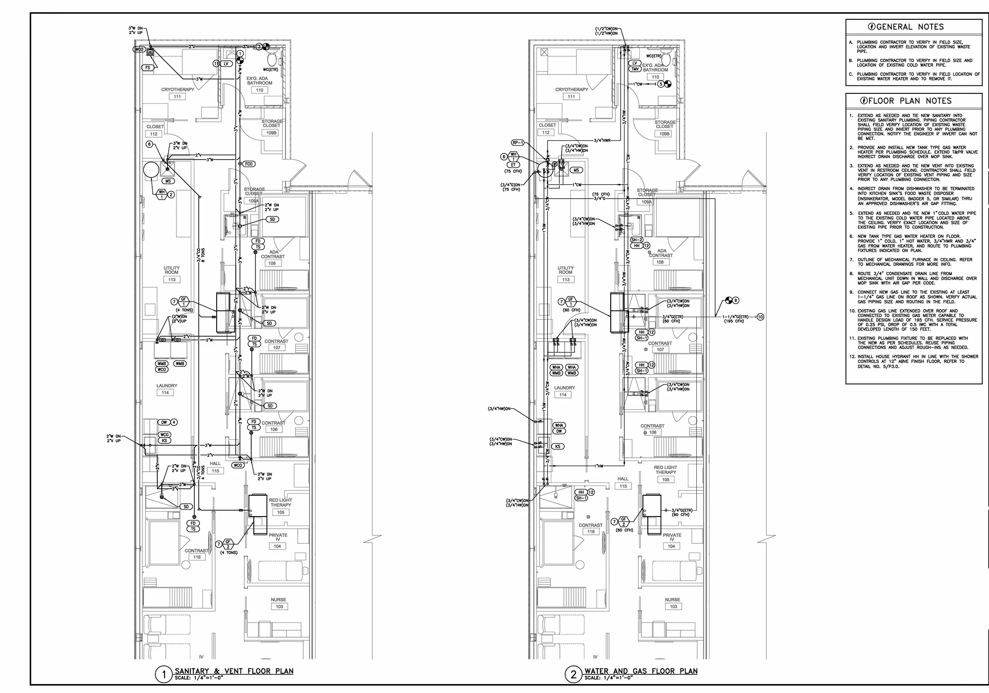 Sanitary and vent floor plan
