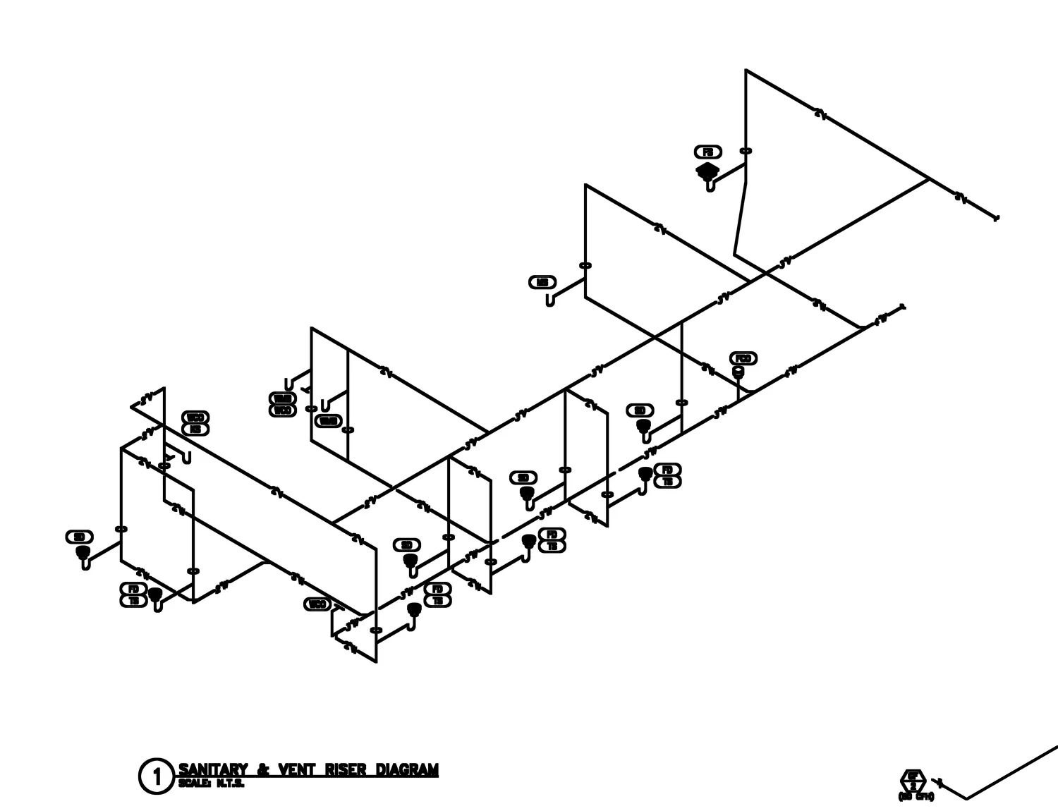 Sanitary and vent riser diagram
